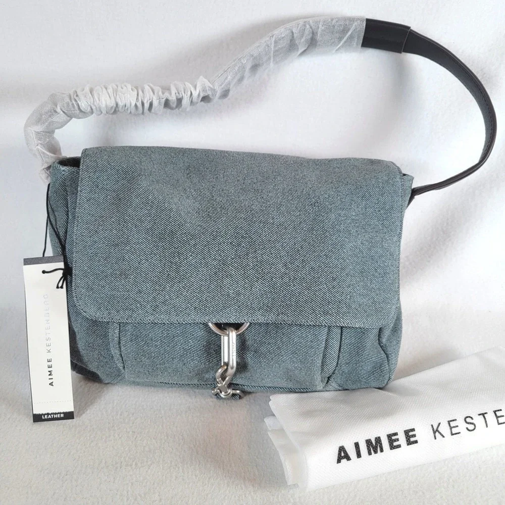 Aimee Kestenberg Womens Essex Bright Denim Leather Shoulder Bag Blue Retro 80s